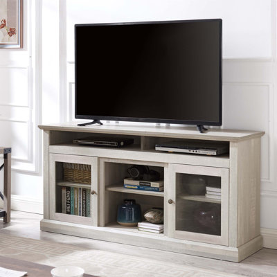 Meuble télé contemporain avec rangement ouvert et fermé, pour téléviseurs de 65 po ou moins, fini gris pierre, l 60 po x P 15,75 po x H 29 po