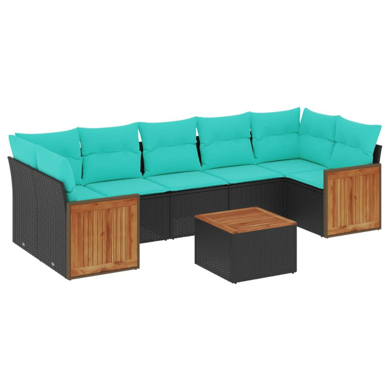  Ensemble de canapé de patio 8 pièces avec coussins en rotin de polyester noir