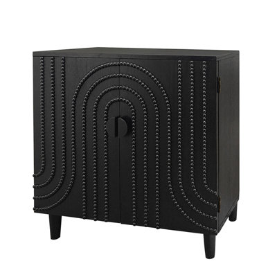Buffet moderne noir avec détails cloutés décoratifs, solution de rangement élégante pour la salle à manger et le salon