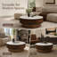 Table basse ronde à plateau relevable avec rangement caché, plateau en marbre et base cannelée Caston, table de rangement moderne pour le salon Caston