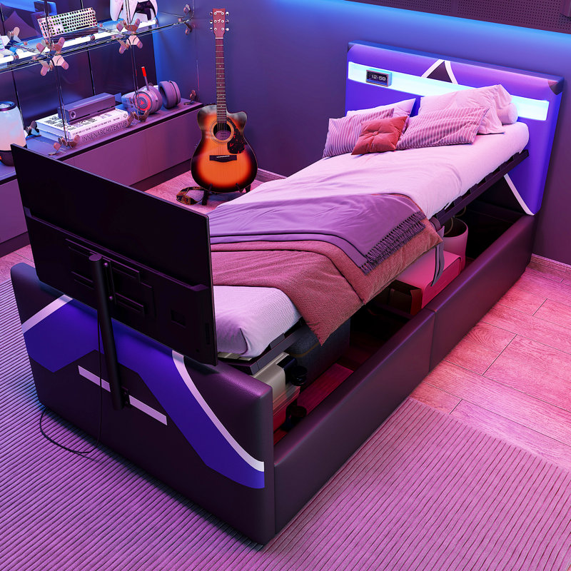 Storage Bed, Black/Blue