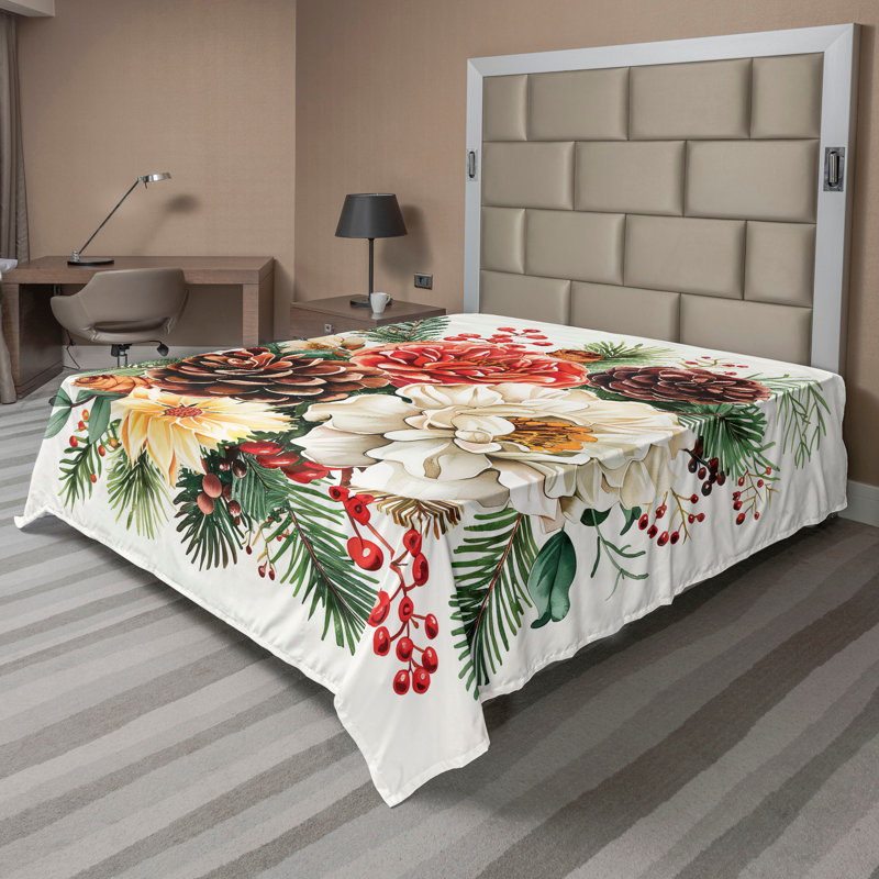 Drap plat moderne de style bohème Ambesonne, Rose doux / motif floral rosé et blanc