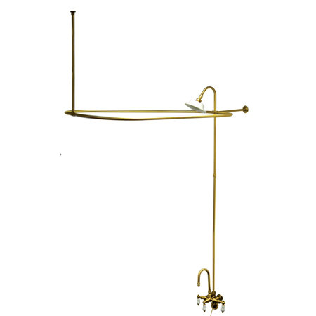 Vintage Diverter Tub and Shower Faucet with Porcelain Lever Handles, Polished Brass