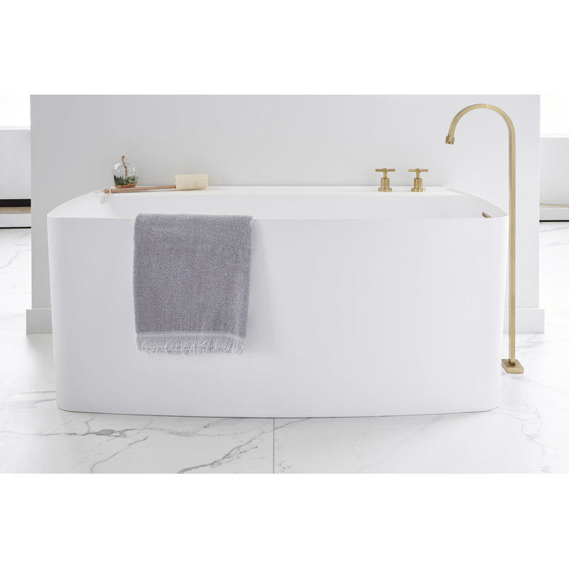 Lab 59.5'' L Freestanding Soaking Bathtub, Satin Brass, White True High Gloss