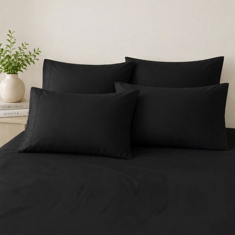 6-Piece Premium Deep Pockets Microfiber Sheet Set, Full, Black