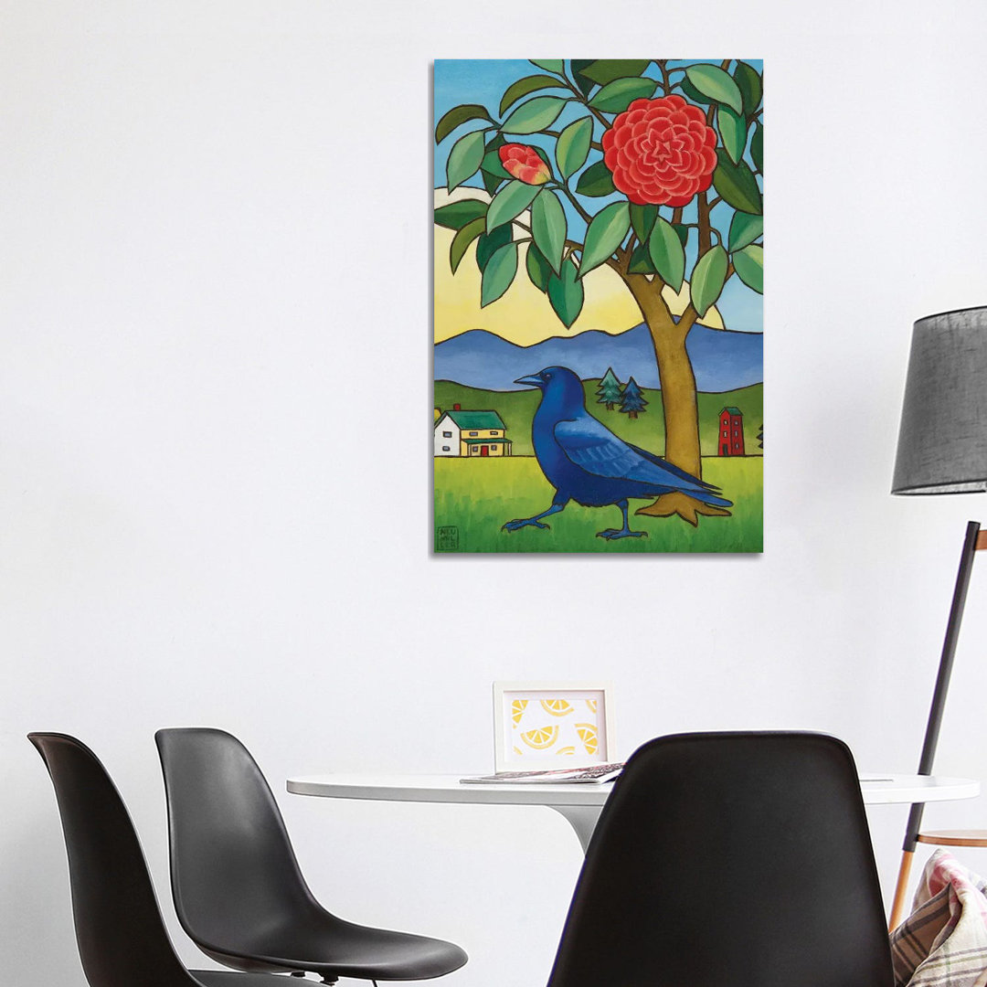 Camelia und Krähe von Stacey Neumiller - Galerie-verpackte Leinwand Giclée auf Leinwand