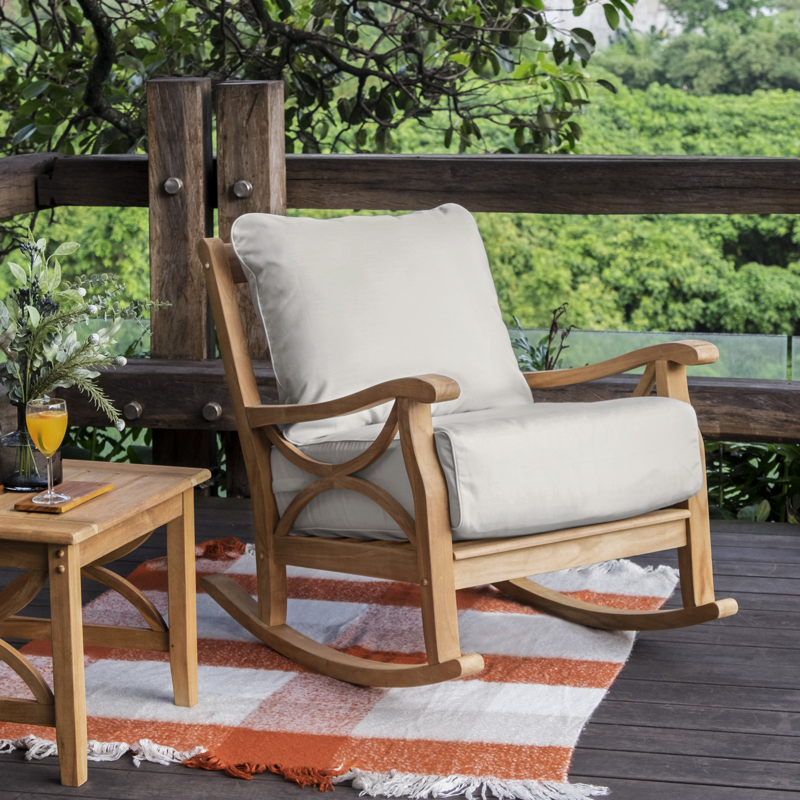 Brunswick Teak Outdoor Rocking Chair with Cushions, Beige