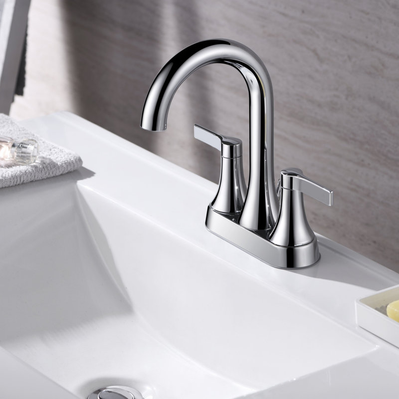 Davvid Two-Handle Centerset Bathroom Faucet with Drain Assembly - Chrome Polished, Chrome Polished 