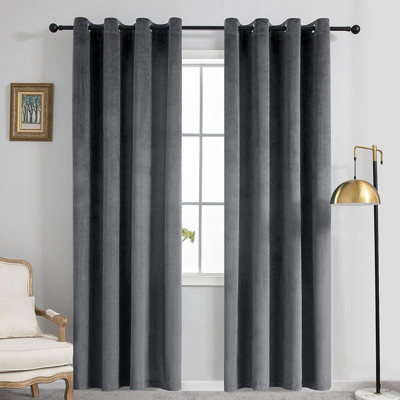 Velvet Noise Reducing Room Darking Grommet Curtain Panels for Home & Office, 52" W x 84" L, Dark Gray