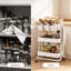 White 3-Tier Rolling Storage Trolley with 4 Castor Wheels, Steel Frame Cart with Solid Bamboo Lid, Complete with 3 Hanging Baskets & Hooks, Multipurpose Storage Organiser for Bathroom, Kitchen, Craft Room & Home Office-133022994