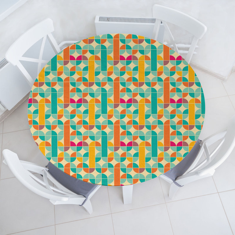 Bungalow Rose Retro Fitted Round Tablecloth Multicolor, 51.97" Round