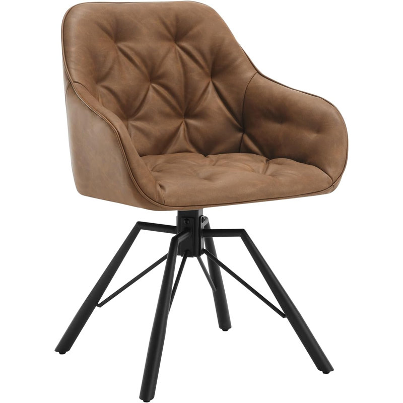 Aaidah 44.5cm H Tufted Upholstered Metal Armchair, Light brown