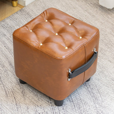 Classic Retro - Inspired Leather Decorative Stool with Chic Black Handles & Legs by Winston Porter