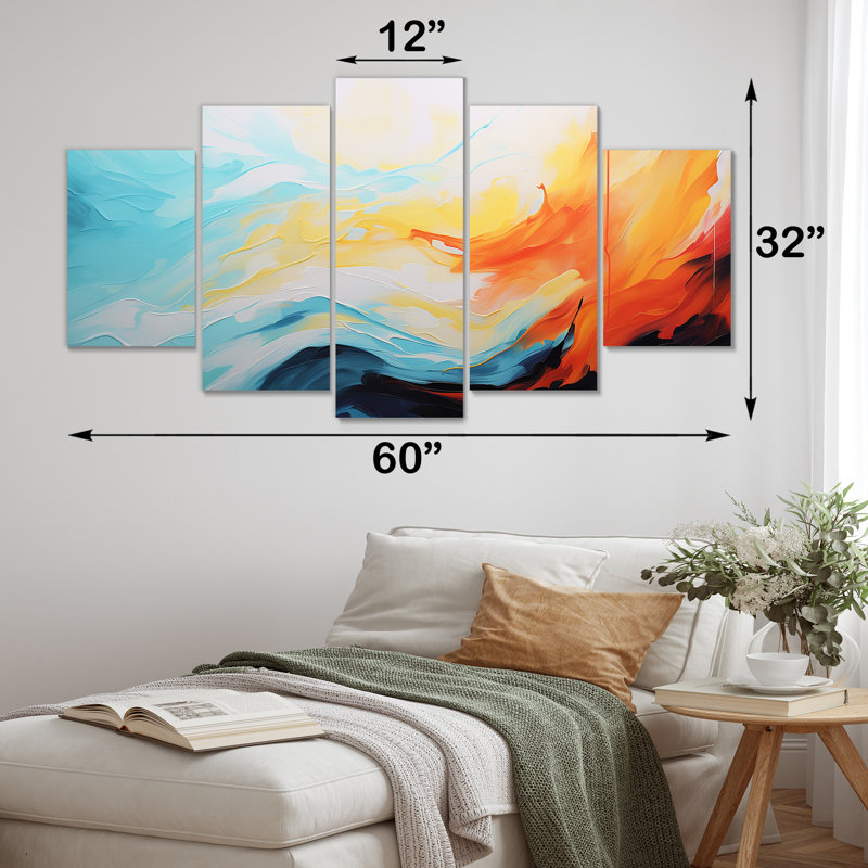 «Blue and Orange Colorful Abstract Expression», ensemble de décorations murales multicolores