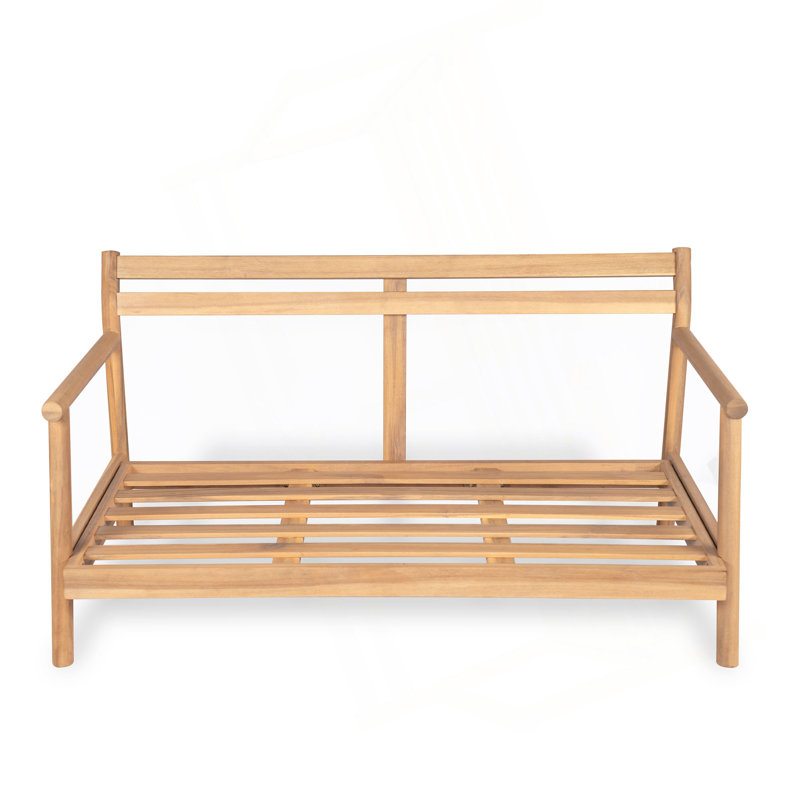 Patio Acacia Wood Loveset Sofa With Water-Resistant Cushion