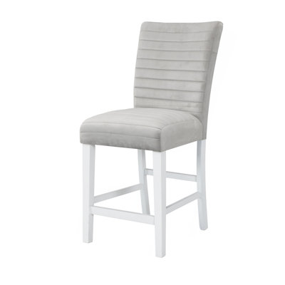 Ensemble de 2 chaises à hauteur de comptoir en velours gris et blanc à finition brillante élisaveta (ensemble de 2)