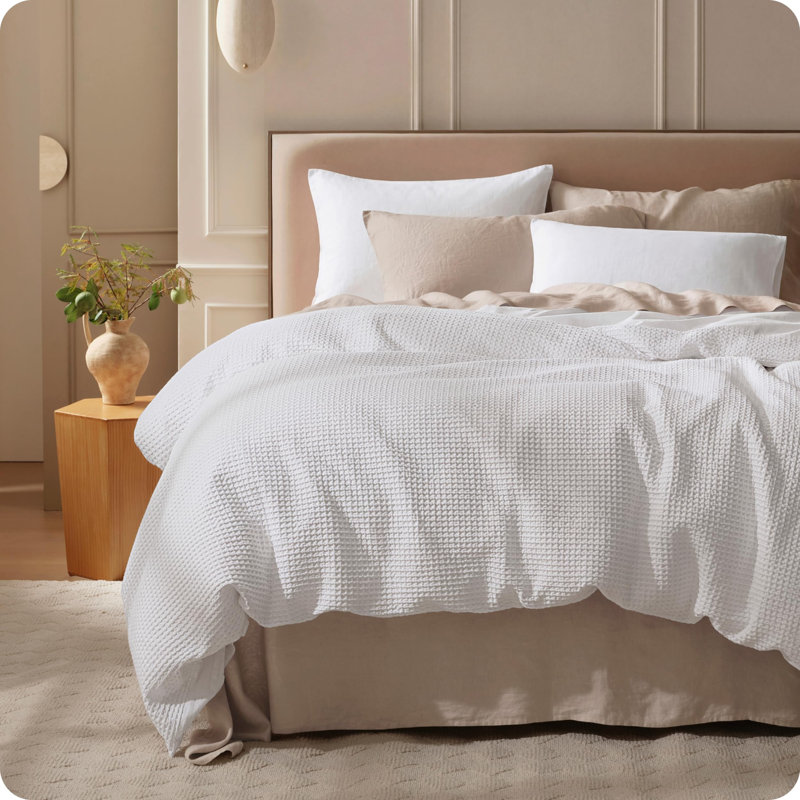 Bedsure Cotton Duvet Cover - 100% Cotton Waffle Weave Linen Duvet Cover, PureWoven Textured Breathable Bedding Comforter Cover, Duvet Cover Only