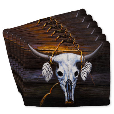 Braided Polyester Placemat Set of 6 - Hanged Bull Skull Decor