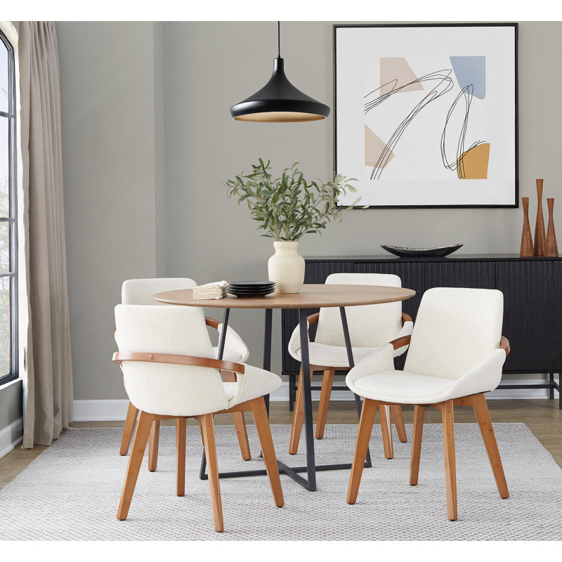 Chaise en bambou noyer et tissu crème