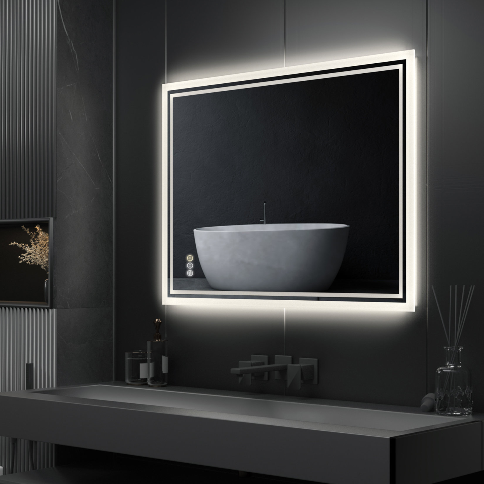 Cherylan Frameless Lighted Bathroom Mirror Wrought Studio