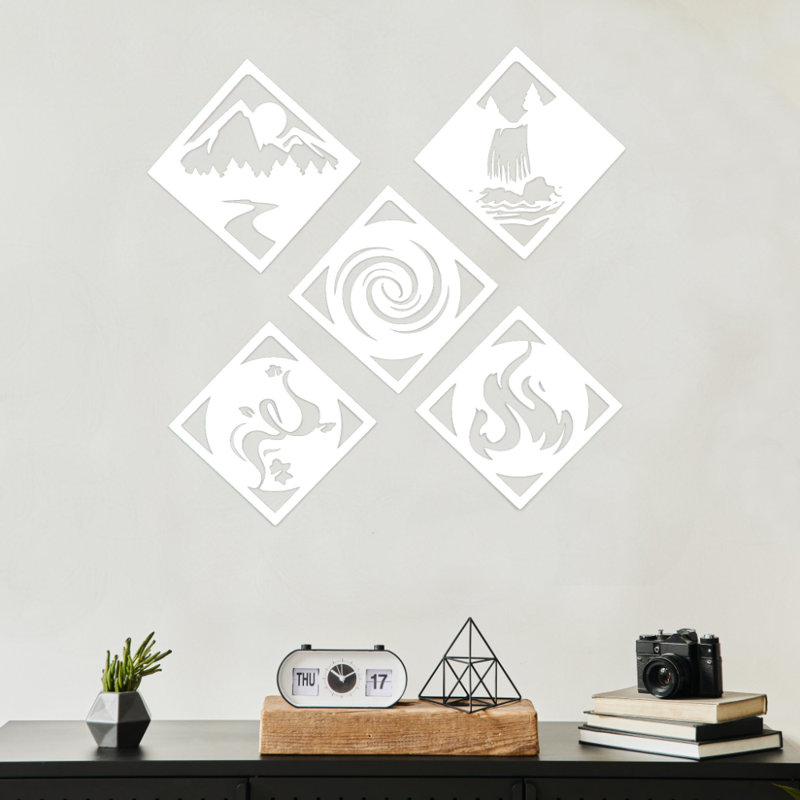 Five Elements Metal Wall Art - Geometric Abstract Decor - Minimalist Circle Element Design - Modern Industrial Wall Hanging - Contemporary Home Sculpture - Living Room Office Decor - Stylish Statement Art Piece