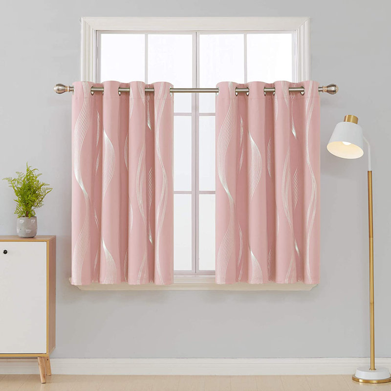 Spurgh Sliver Wave Foil Print Blackout Thermal Grommet Curtain Panels (Set of 2), Coral Pink, 52" W x 45" L