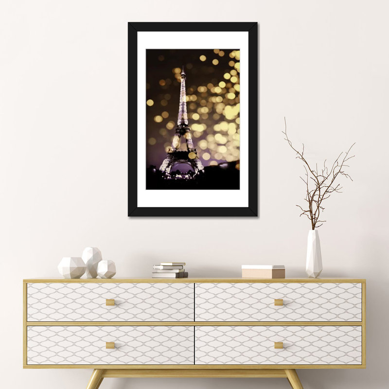 « icon-paris », impression sur toile, H 32 po x l 24 po x P 1 po, Papier d'art encadré noir, Blanc