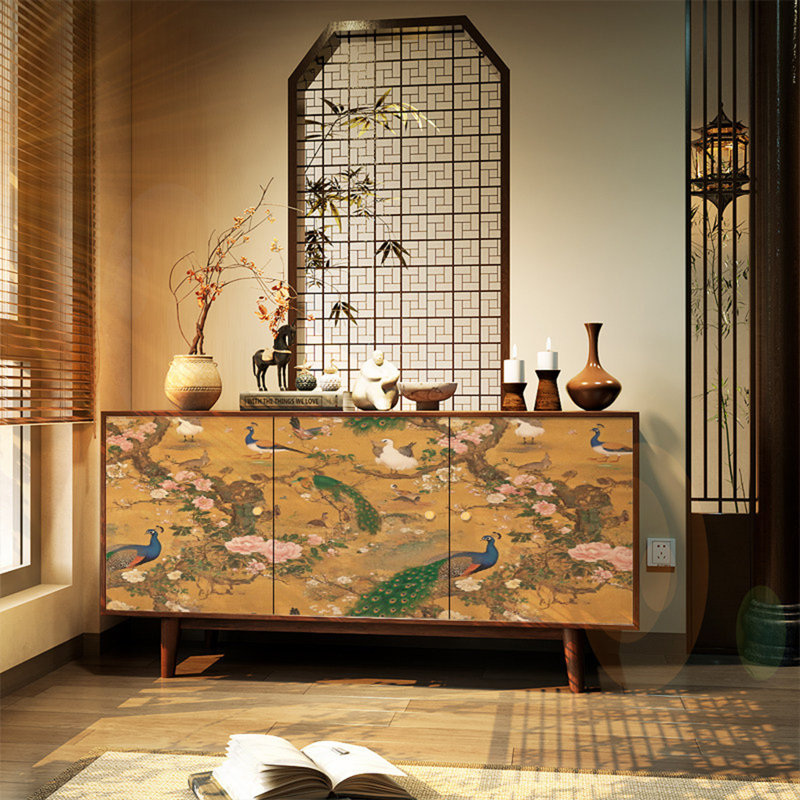 Buffet oriental à motif floral paon