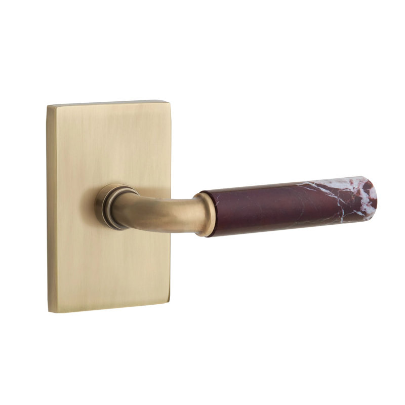 Ensemble de faux levier Emtek Select avec rosette rectangulaire moderne et tige R-Bar, levier en marbre Rosso Levanto