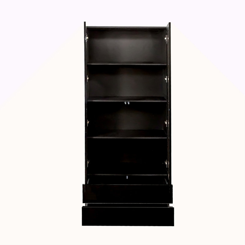 Vitrine avec portes en verre, armoire de rangement Curio avec 2 tiroirs, bibliothèque avec lumières DEL