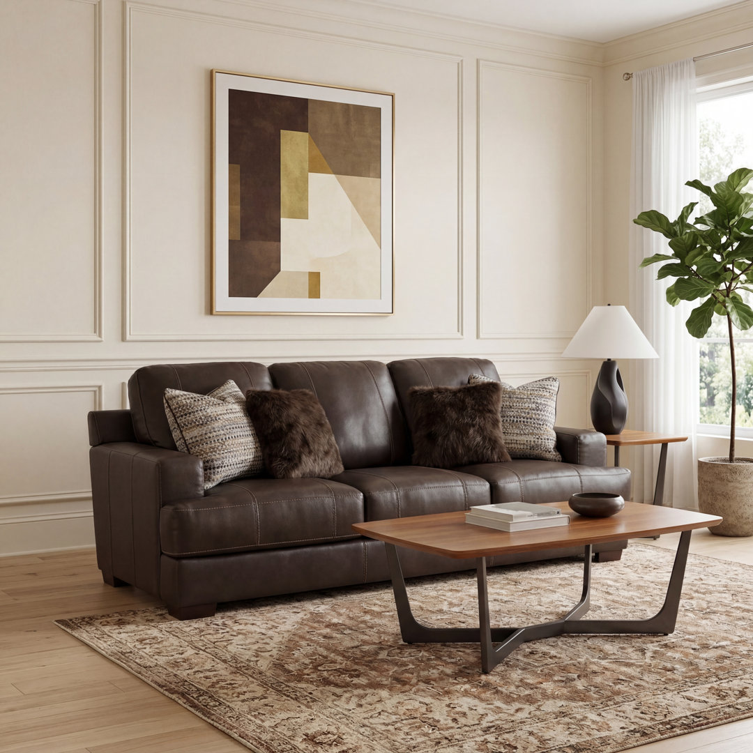 Arieyanna 92" Italian Leather Match Sofa with 4 Included Accent Pillows Wade Logan® Leather