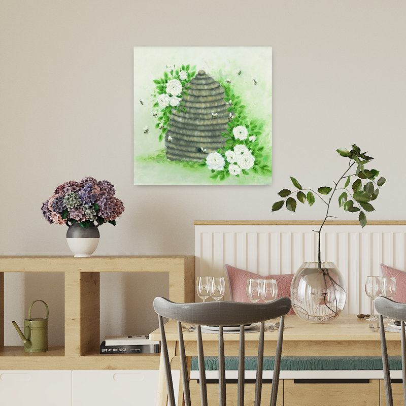 Art contemporain ruche avec abeilles, H 18 po x l 18 po