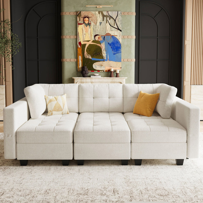 Canapé modulaire rembourré 7 pièces Soneson, Chenille beige