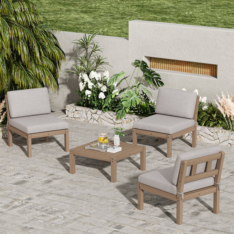Ensemble de conversation modulaire de patio pour 3 personnes avec coussins, ensemble de conversation 4 pièces pour canapé HiPS