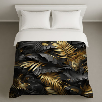 Gold Black Palm Leaves Duvet Covers