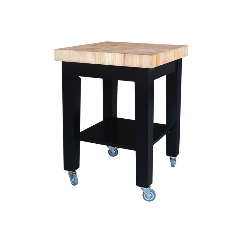 Cuthbert Kitchen Cart with Butcher Block Top, Black