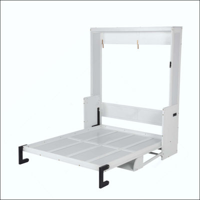 Wood Vertical Murphy Bed, Space-Saving Hidden Wall Bed, Wall Bed Cabinet, With Desk, Gas Struts
