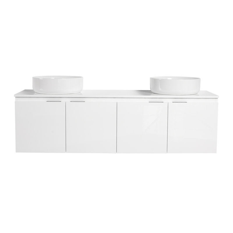 60" Bathroom Vanity with Sink, 60 Inch Floating Vanity, Double Sink Wall Mounted Vanity Combo, Modern White Bathroom Vanity Set with 4 Doors and Ceramic Basin Sink