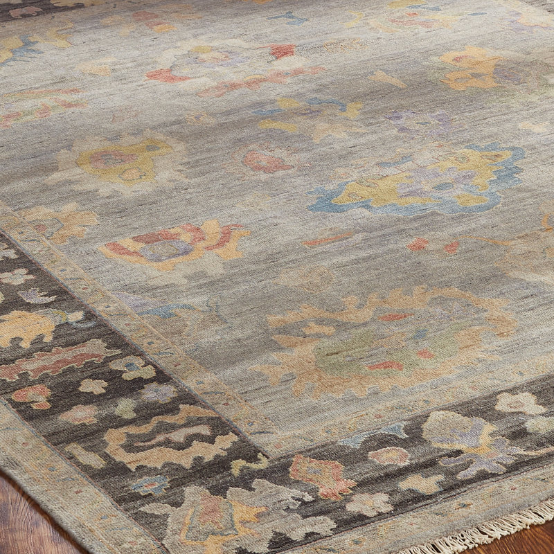 Tapis noué à la main couleur ombre anthracite Colorburst Oushak, Rectangle 12 pi x 15 pi