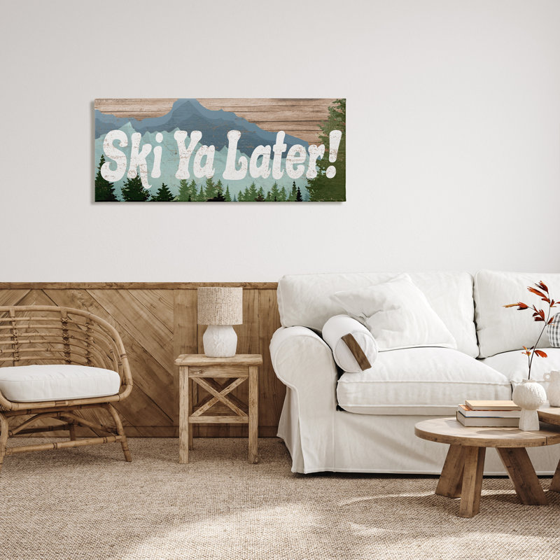 «Ski ya plus tard», jeu de mots «Rustic Mountain Forest», estampe numérique encadrée de Daphne Polselli, H 20 po x l 48 po