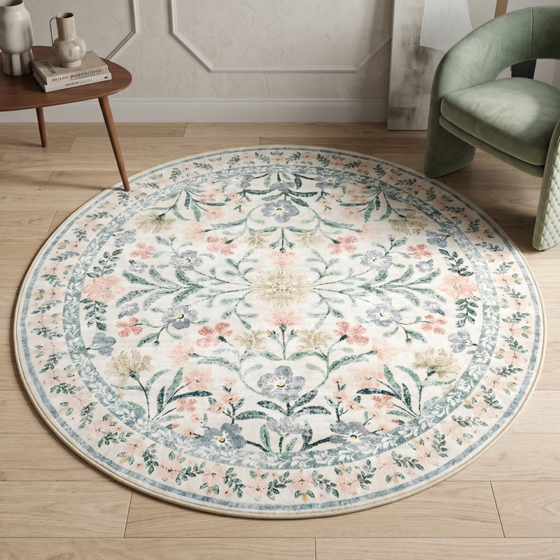 Tapis rond en coton Whispering Petals, Rond 2 pi 8 po