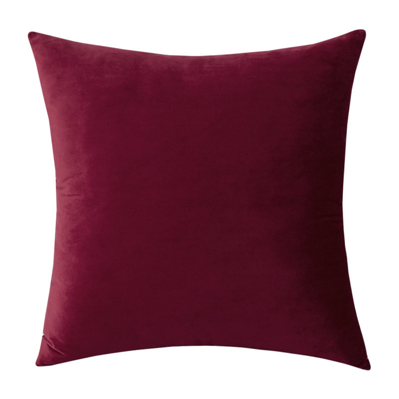 Housse et oreiller carré en velours, Vin rouge, 16 po x 16 po, Housse de coussin seulement - sans coussin