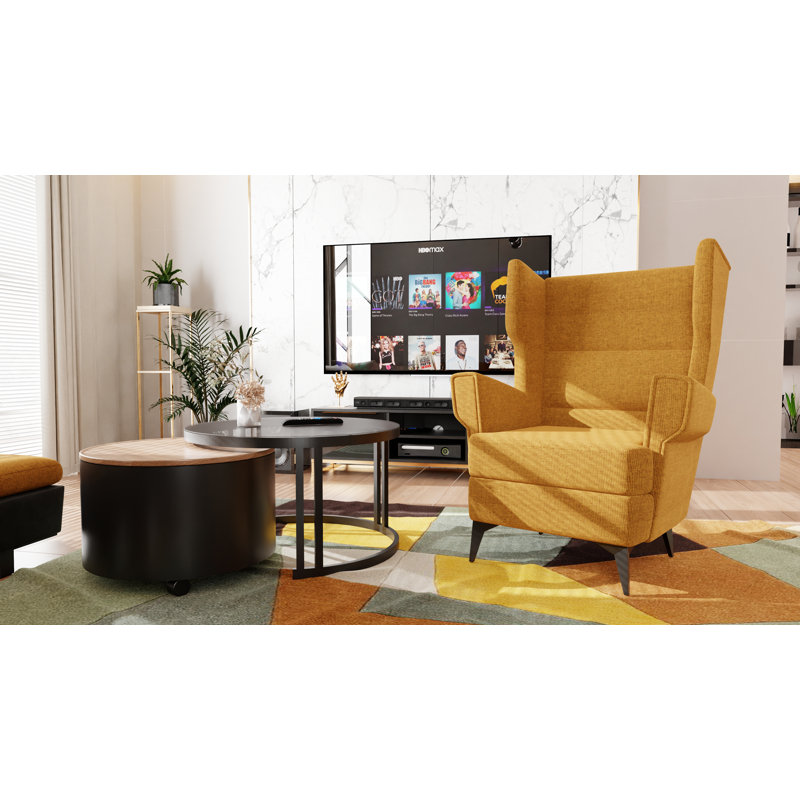 Bozek Upholstered Wingback Chair, Samoa 05 Mustard