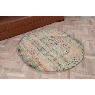 Tapis turc classique classique de petite taille pour vestibule avec des tons orange vifs et des motifs complexes Oushak délavés