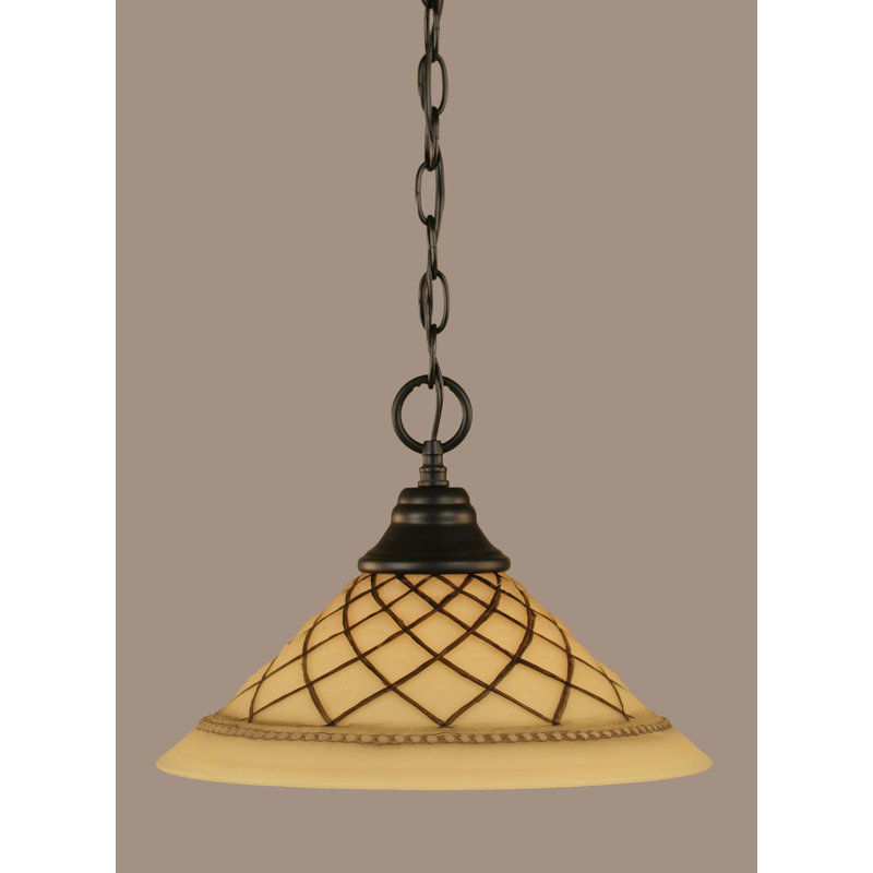 Chain Hung Pendant Shown With Chocolate Icing Glass, Dark Granite, 9.5" H x 12" W x 12" D
