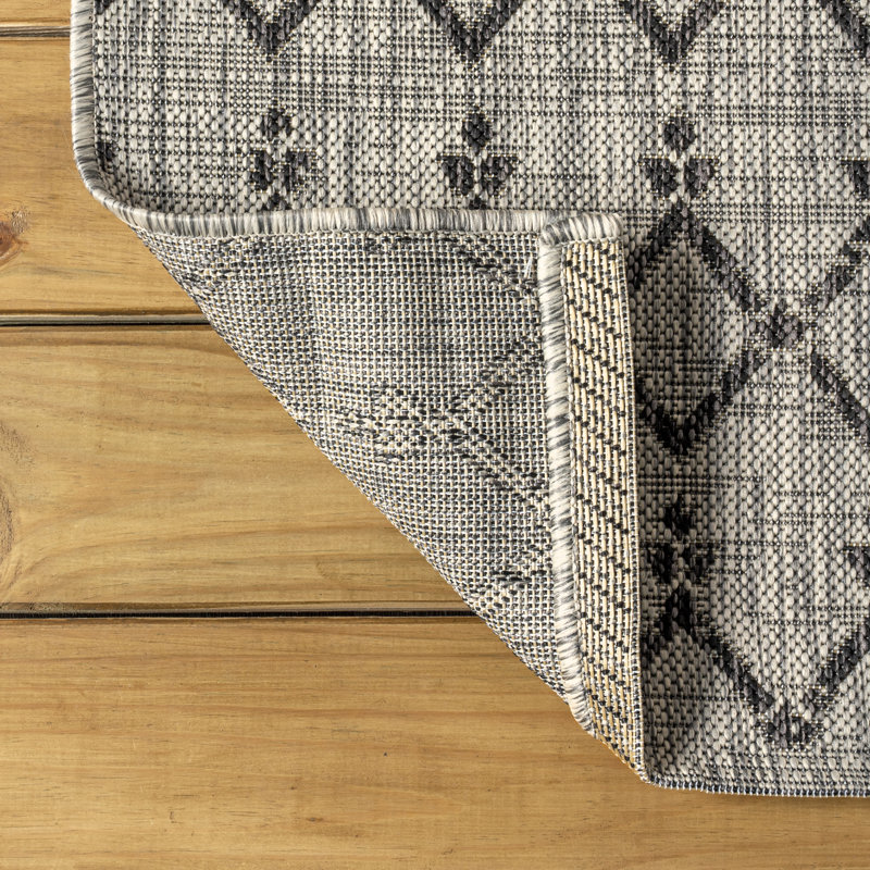 Crompton Moroccan Geometric Textured Weave Indoor/Outdoor Rug, Rectangle 9' x 12', Light Gray/Black