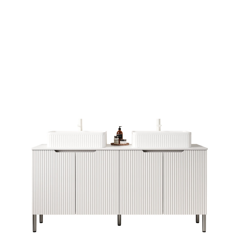 Ensemble de meuble-lavabo autoportant 60 po avec double lavabo Winkey, Blanc