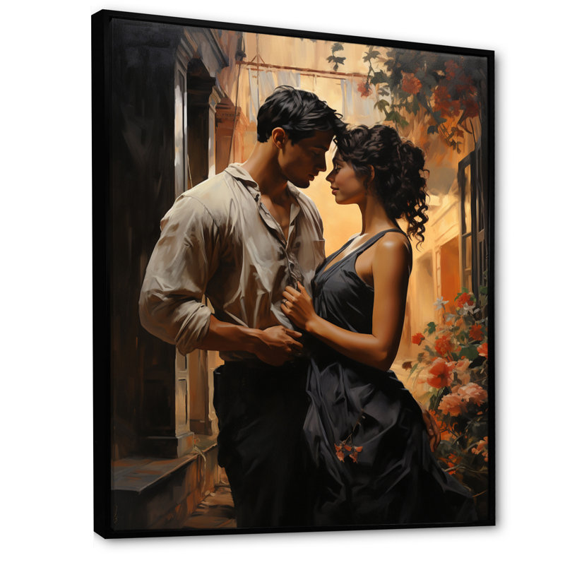 «Lonard Romantic Couple Landscape Glimpse II», reproduction sur toile, H 40 po x l 30 po x P 1,5 po, Cadre flottant noir