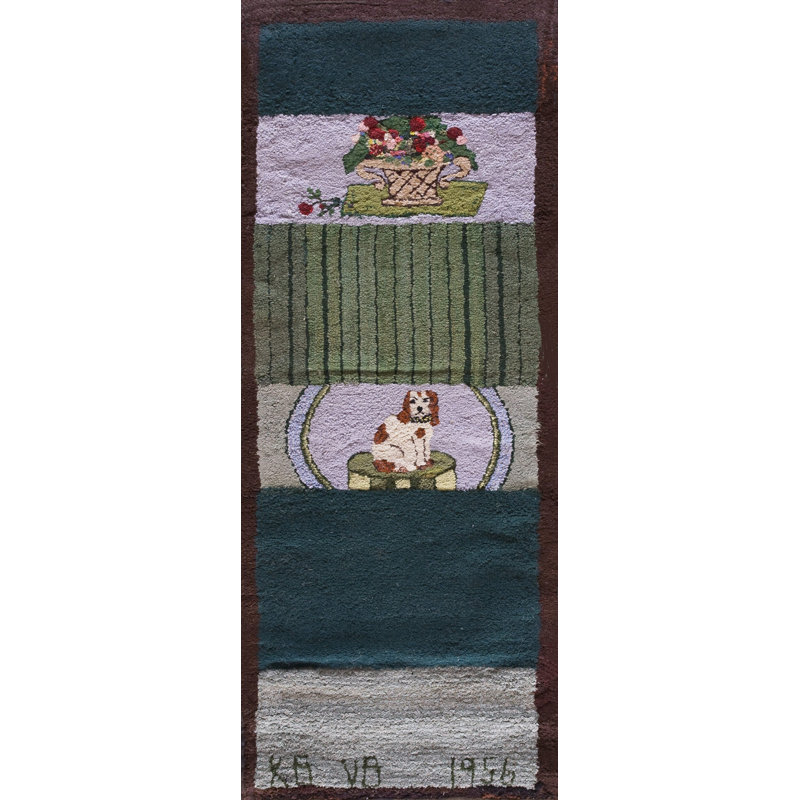 Vintage American Hooked Rug Small Scatter Size Wool Green