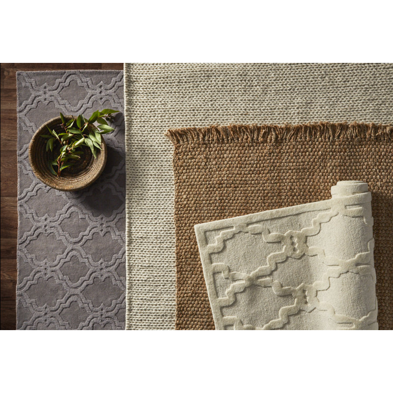 Tapis ivoire tressé à la main Dunanney, Rectangle de 9 pi 6 po x 13 pi 6 po